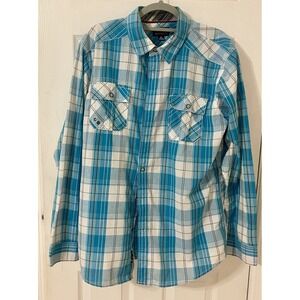 Burnside Blue/White Plaid  Long Sleeve Shirt Mens Size XLarge